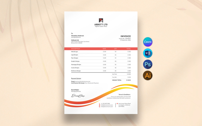 Business Invoice Template Canva Editable, Custom Company Invoice Template for Word Digital Download Corporate Identity
