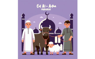 Eid Al Adha with People and Animals Illustration