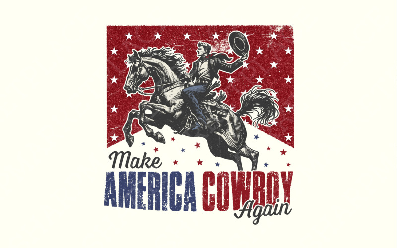 Make America Cowboy Again PNG, Western 4th of July, Patriotic Sublimation Design, Retro Illustration