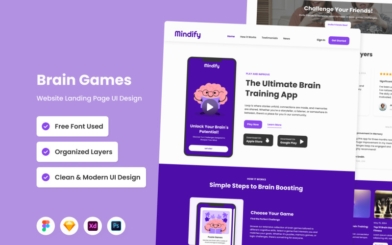 Mindify - Brain Games Landing Page V1 UI Element