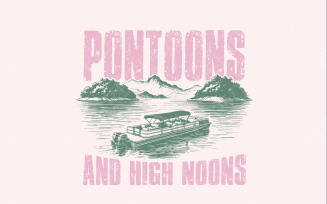 Pontoons and High Noons Retro Vintage Neon Summer Boat Beer Seltzer PNG, Funny Meme Gift