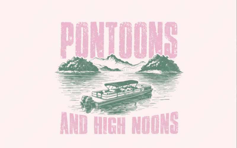 Pontoons and High Noons Retro Vintage Neon Summer Boat Beer Seltzer PNG, Funny Meme Gift Illustration