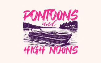Pontoons and High Noons Retro Vintage Neon Summer Boat PNG, Trendy Beer Seltzer Design, Digital
