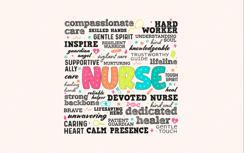 Retro Nurse Word PNG, Nurse Life Png, Funny Nurse Quotes, Floral Nurse, Doodles, Sublimation Illustration