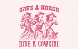 Retro Save A Horse Ride A Cowgirl PNG, Funny Lesbian Cowgirl Digital Download, Sapphic PNG, Lesbian