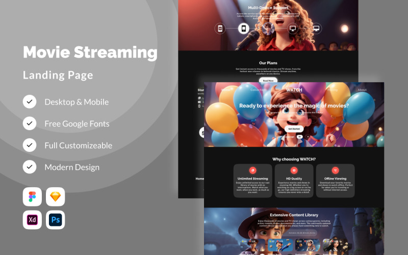 Watch - Movie Streaming Landing Page V1 UI Element