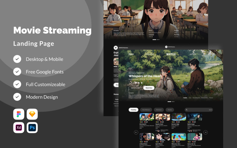 Watch - Movie Streaming Landing Page V2 UI Element