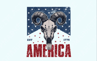 Western Bull Skull American Flag PNG, 4th of July Sublimation Design, Patriotic Independence Day