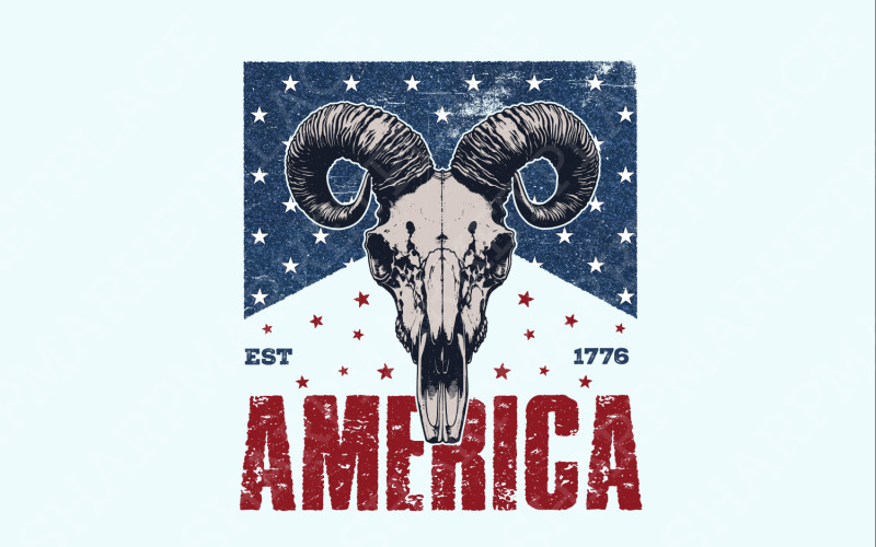 Western Bull Skull American Flag PNG, 4th of July Sublimation Design, Patriotic Independence Day Illustration