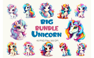 Big bundle of Cute unicorns. TShirt Sticker.