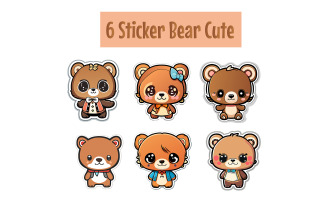 Set Six Vector Sticker Bear Cute