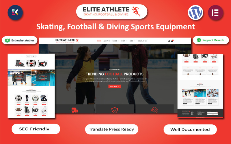 Elite Athlete - Skating, Football & Diving Sports Equipment WooCommerce Template WooCommerce Theme
