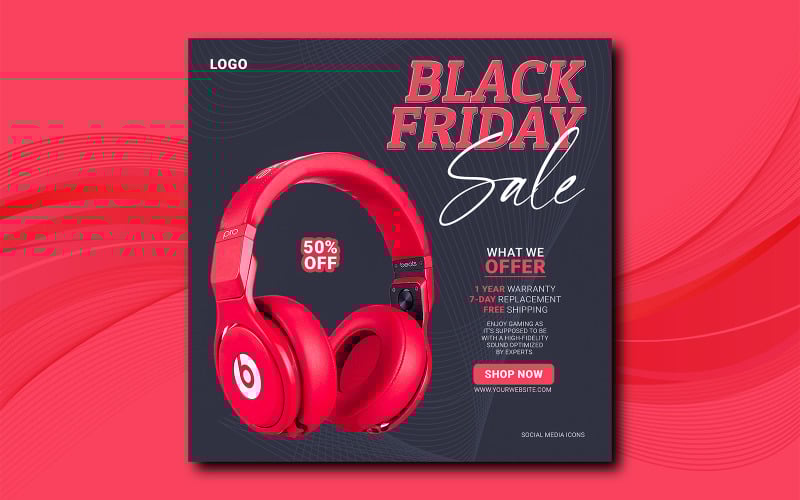 Headphone Flyer Design Template Social Media