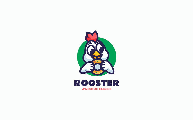 Rooster Donuts Mascot Cartoon Logo Logo Template