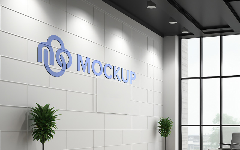 Logo mockup indoor white wall office wall mockup design indoor wall Product Mockup