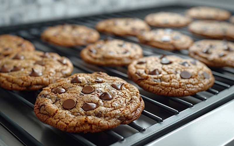 Chocolate chip cookies collage on oven 95 Illustration