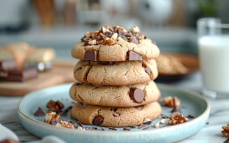 Cookies with chocolate chips Heap on a plate 48