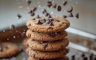 Floating Chocolate chip cookies stacked 26