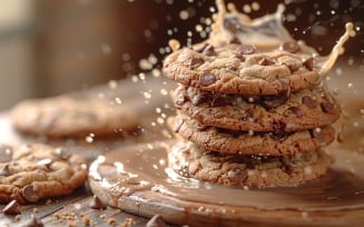 Floating Chocolate chip cookies with milk splashes 77