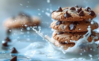 Floating Chocolate chip cookies with milk splashes 79