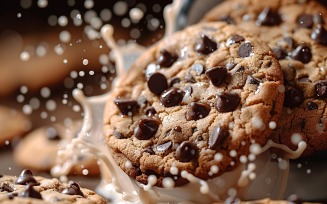 Floating Chocolate chip cookies with milk splashes 80