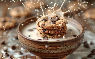 Floating Chocolate chip cookies with milk splashes 83