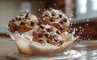 Floating Chocolate chip cookies with milk splashes 84