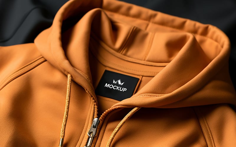 Blank clothing label on yellow hoodie sweater label Product Mockup