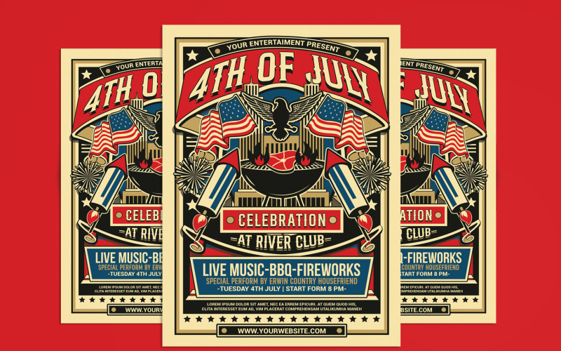 4th of July Celebration Flyer Poster Template Corporate Identity