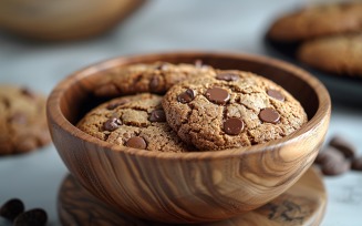 Chocolate chip cookies on a wooden plate 217
