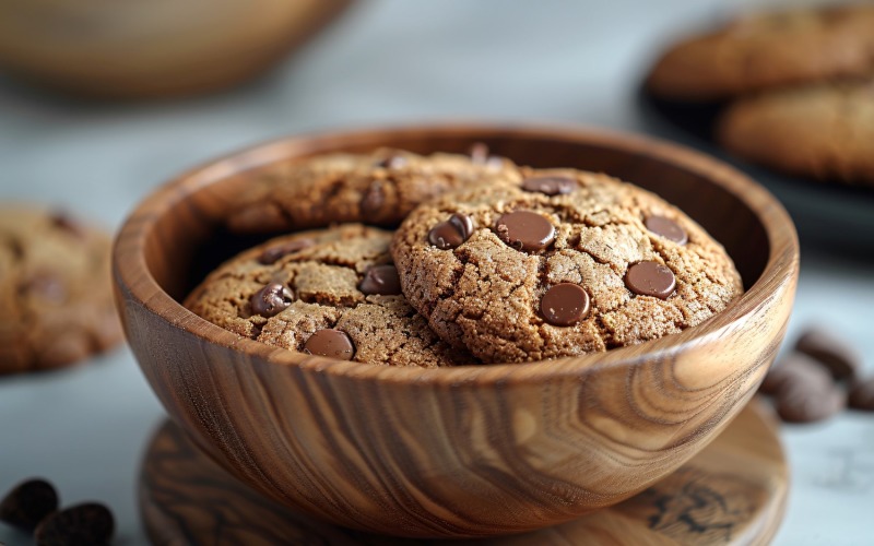 Chocolate chip cookies on a wooden plate 217 Illustration
