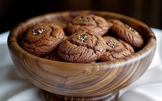 Chocolate chip cookies on a wooden plate 219