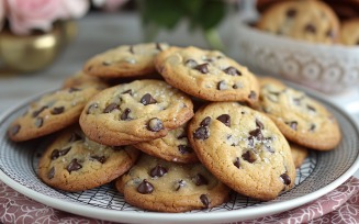 Cookies with chocolate chips Heap on a plate 210