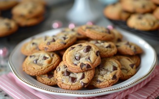 Cookies with chocolate chips Heap on a plate 212