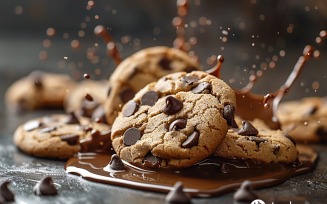Floating Chocolate chip cookies with Chocolate splashes 161