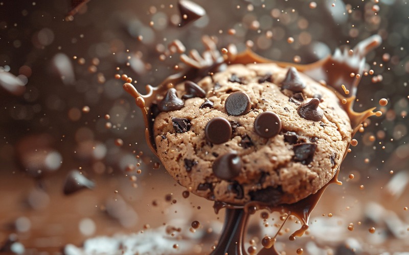 Floating Chocolate chip cookies with Chocolate splashes 163 Illustration