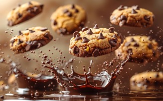 Floating Chocolate chip cookies with Chocolate splashes 164