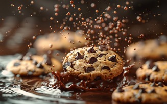 Floating Chocolate chip cookies with Chocolate splashes 170