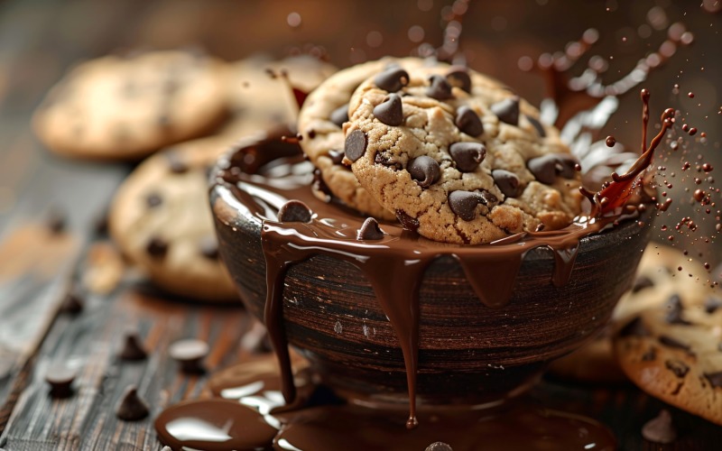 Floating Chocolate chip cookies with Chocolate splashes 171 Illustration