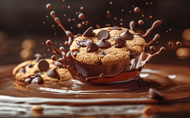 Floating Chocolate chip cookies with Chocolate splashes 175 Illustration