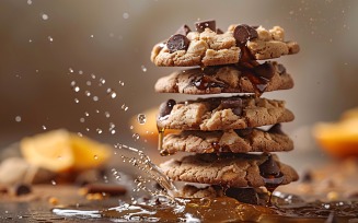 Floating Chocolate chip cookies with oil splashes 140
