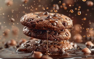 Floating Chocolate chip cookies with oil splashes 141