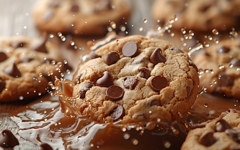 Floating Chocolate chip cookies with Oil splashes 153 Illustration