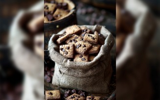 Chocolate chips cookies in brown sack 06