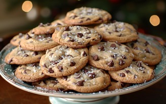 Cookies with chocolate chips Heap on a plate 221