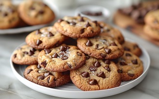 Cookies with chocolate chips Heap on a plate 223