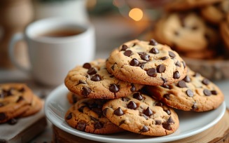 Cookies with chocolate chips Heap on a plate 224