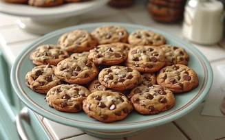 Cookies with chocolate chips Heap on a plate 231
