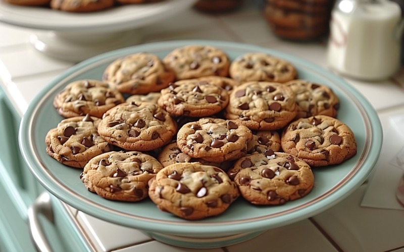 Cookies with chocolate chips Heap on a plate 231 Illustration