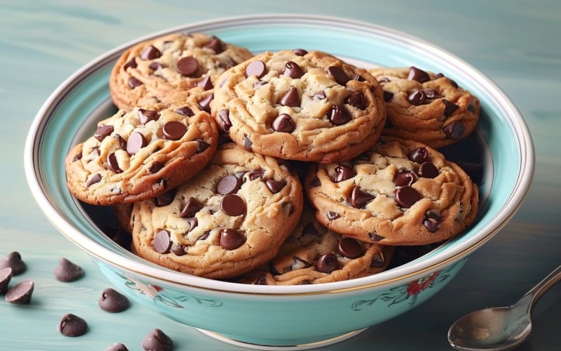 Cookies with chocolate chips Heap on a plate 232 Illustration